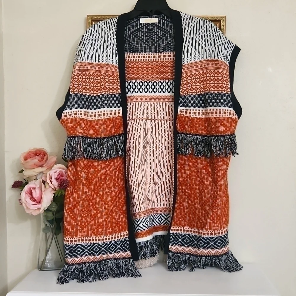 Boho Fringe Cardigan Poncho Vibes Cozy Fall Winter Lagenlook Fringe Large - Picture 4 of 11